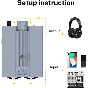 Donner EM2 Rechargeable Portable In Ear Monitor Headphone Amplifier DC 5V-1A, 3.5mm